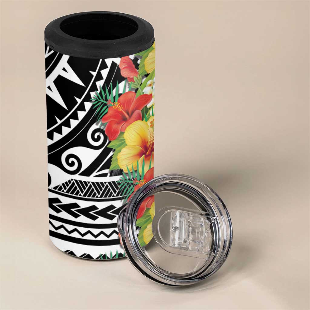 Samoa Tribal Hibiscus Flowers 4 in 1 Can Cooler Tumbler