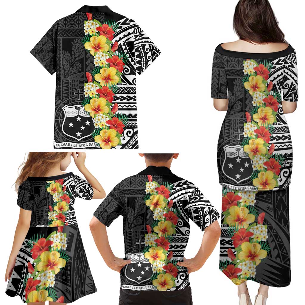 Samoa Tribal Hibiscus Flowers Family Matching Puletasi and Hawaiian Shirt