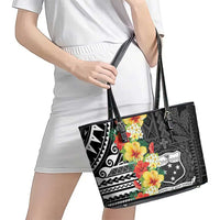 Samoa Tribal Hibiscus Flowers Leather Tote Bag