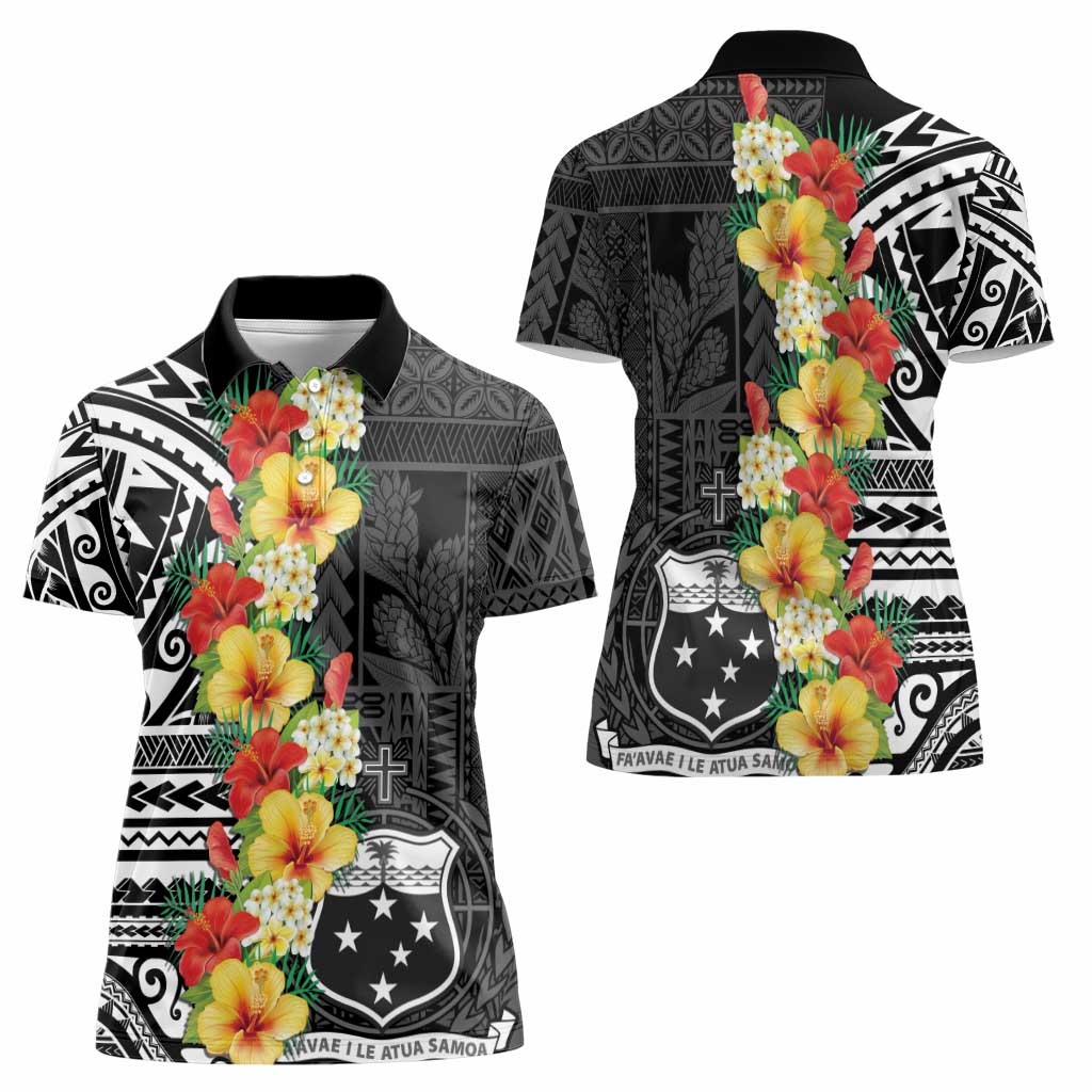 Samoa Tribal Hibiscus Flowers Women Polo Shirt