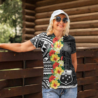 Samoa Tribal Hibiscus Flowers Women Polo Shirt