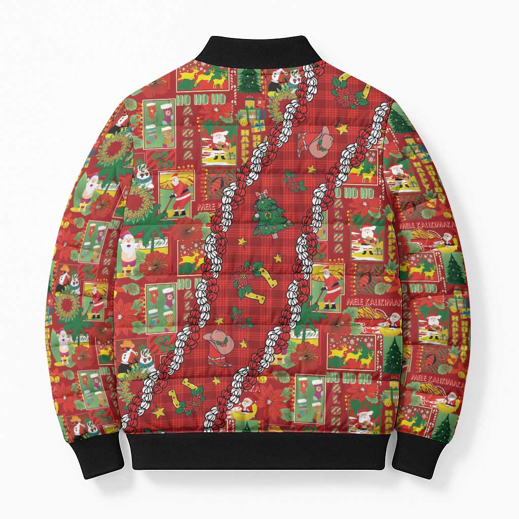 Mele Kalikimaka Pakalana Pikake Lei Bomber Puffer Jacket Hawaiian Rodeo Paniolo Omaomao Palaka - Polynesian Pride