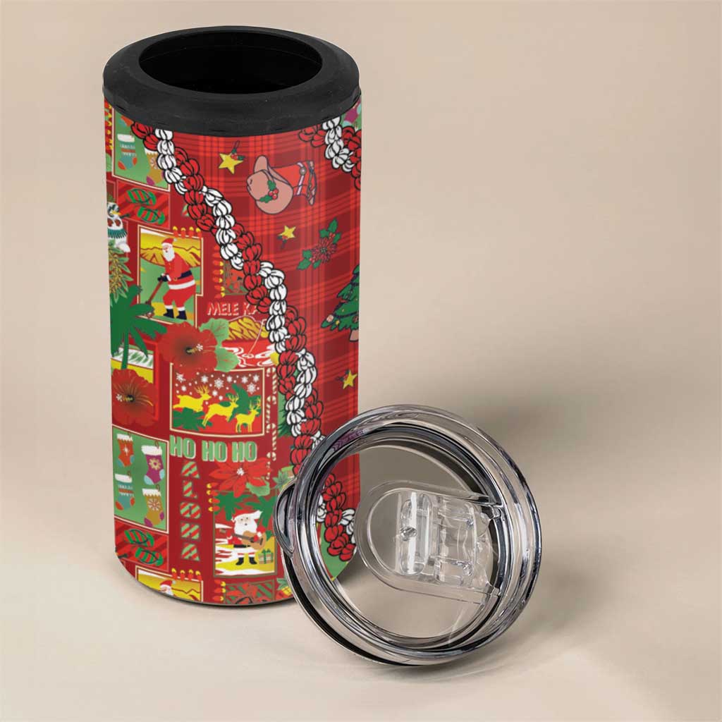 Mele Kalikimaka Pakalana Pikake Lei 4 in 1 Can Cooler Tumbler Hawaiian Rodeo Paniolo Omaomao Palaka - Polynesian Pride