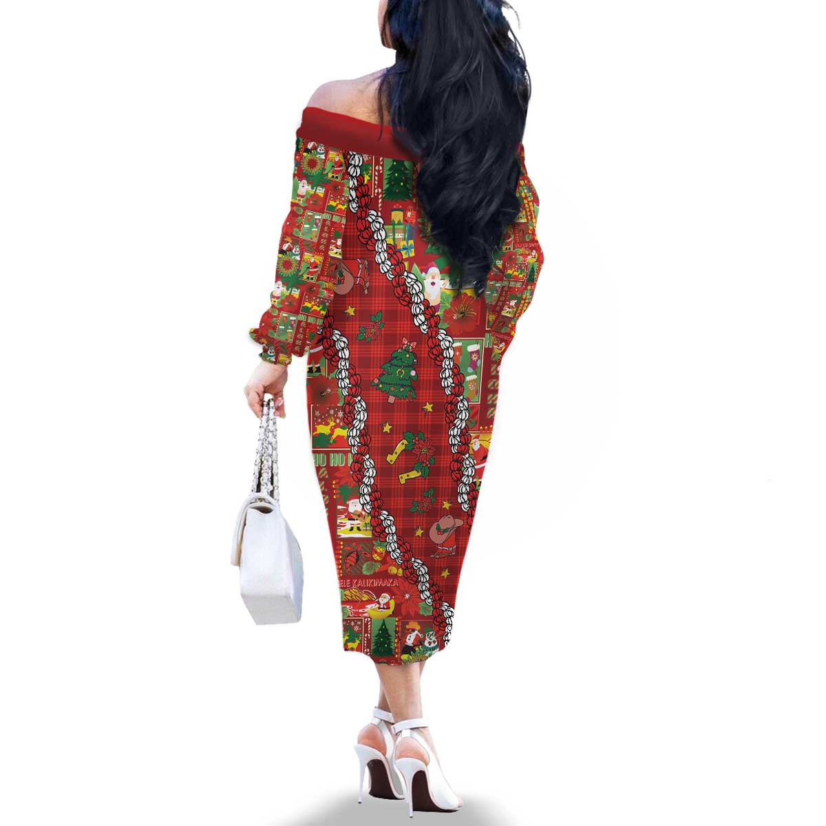 Mele Kalikimaka Pakalana Pikake Lei Family Matching Off The Shoulder Long Sleeve Dress and Hawaiian Shirt Hawaiian Rodeo Paniolo Omaomao Palaka - Polynesian Pride
