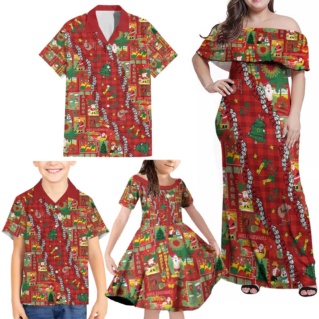 Mele Kalikimaka Pakalana Pikake Lei Family Matching Off Shoulder Maxi Dress and Hawaiian Shirt Hawaiian Rodeo Paniolo Omaomao Palaka - Polynesian Pride