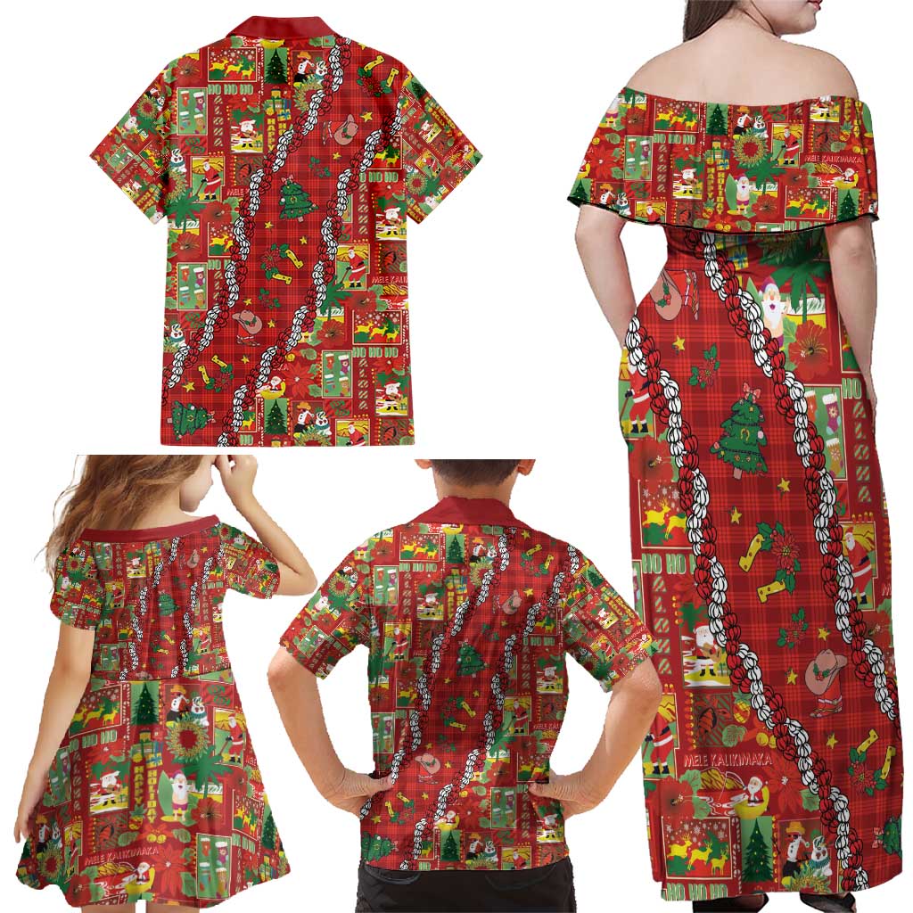 Mele Kalikimaka Pakalana Pikake Lei Family Matching Off Shoulder Maxi Dress and Hawaiian Shirt Hawaiian Rodeo Paniolo Omaomao Palaka - Polynesian Pride