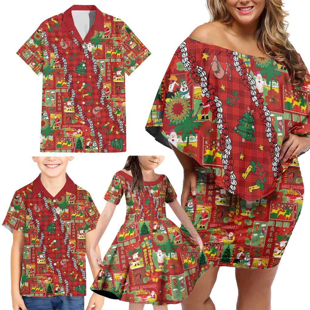 Mele Kalikimaka Pakalana Pikake Lei Family Matching Off Shoulder Short Dress and Hawaiian Shirt Hawaiian Rodeo Paniolo Omaomao Palaka - Polynesian Pride