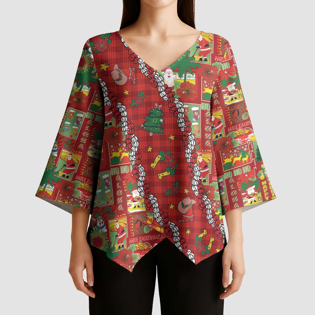 Mele Kalikimaka Pakalana Pikake Lei Kimono Sleeve Blouse Hawaiian Rodeo Paniolo Omaomao Palaka - Polynesian Pride