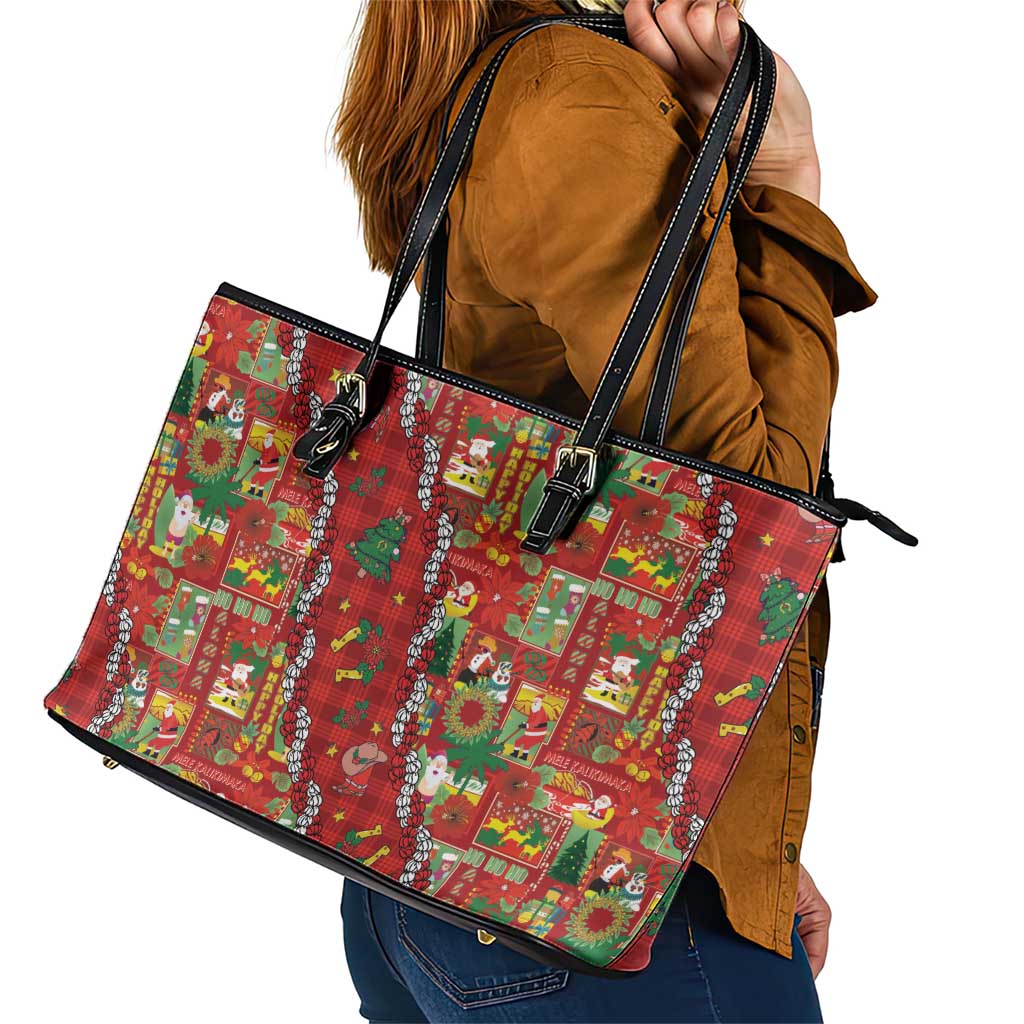 Mele Kalikimaka Pakalana Pikake Lei Leather Tote Bag Hawaiian Rodeo Paniolo Omaomao Palaka - Polynesian Pride
