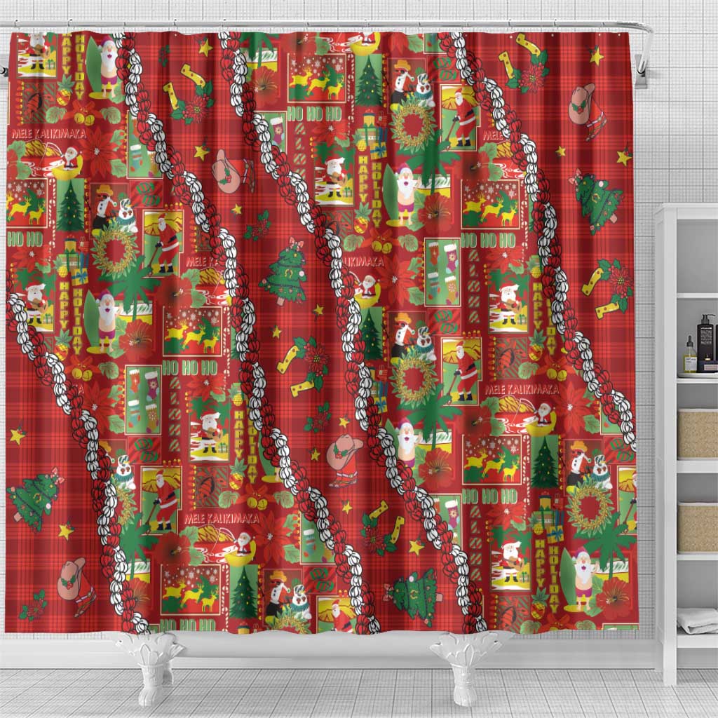Mele Kalikimaka Pakalana Pikake Lei Shower Curtain Hawaiian Rodeo Paniolo Omaomao Palaka - Polynesian Pride
