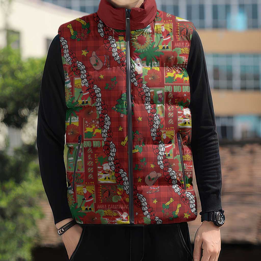 Mele Kalikimaka Pakalana Pikake Lei Sleeveless Puffer Jacket Hawaiian Rodeo Paniolo Omaomao Palaka - Polynesian Pride