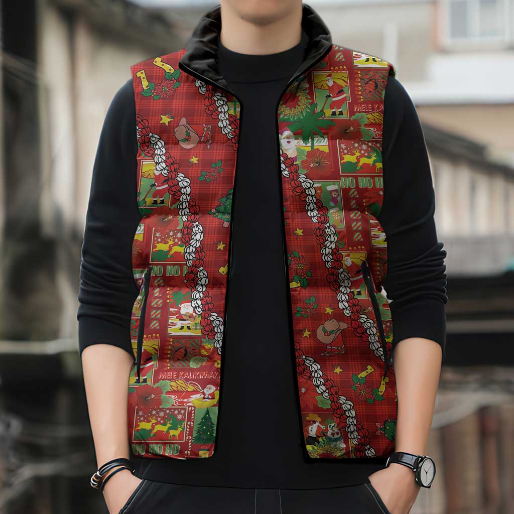 Mele Kalikimaka Pakalana Pikake Lei Sleeveless Puffer Jacket Hawaiian Rodeo Paniolo Omaomao Palaka - Polynesian Pride