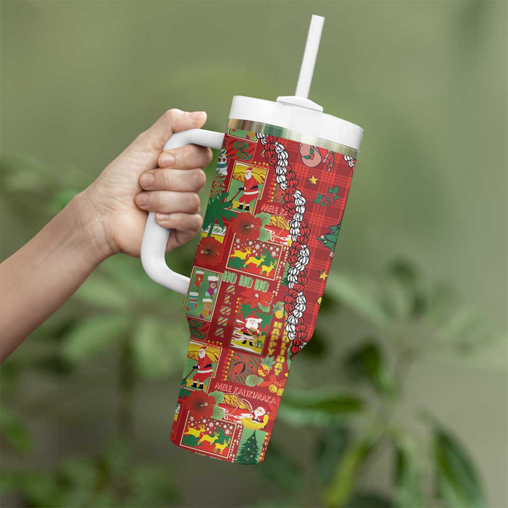 Mele Kalikimaka Pakalana Pikake Lei Tumbler With Handle Hawaiian Rodeo Paniolo Omaomao Palaka - Polynesian Pride