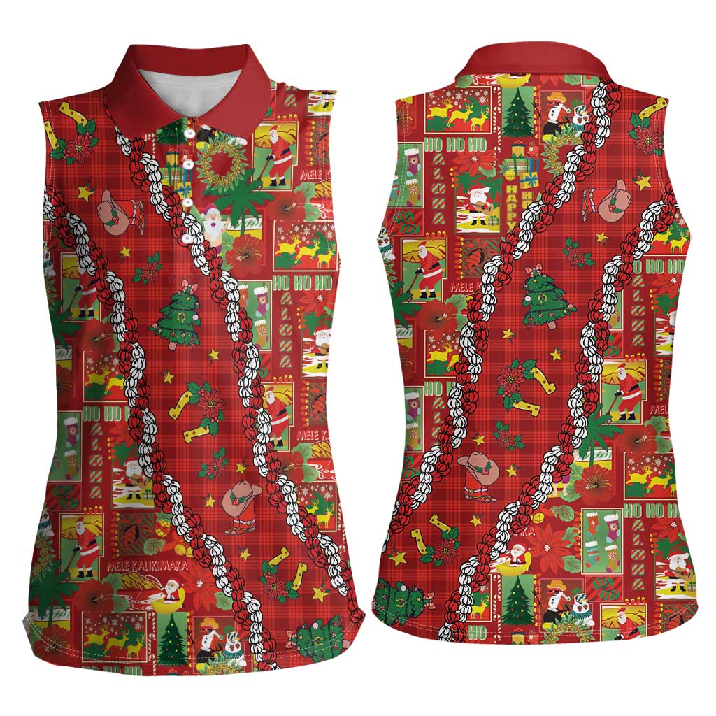 Mele Kalikimaka Pakalana Pikake Lei Women Sleeveless Polo Shirt Hawaiian Rodeo Paniolo Omaomao Palaka - Polynesian Pride