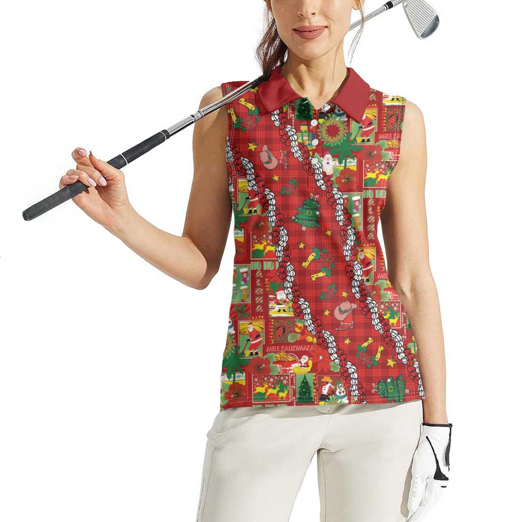Mele Kalikimaka Pakalana Pikake Lei Women Sleeveless Polo Shirt Hawaiian Rodeo Paniolo Omaomao Palaka - Polynesian Pride