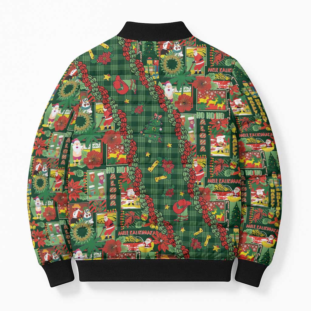 Mele Kalikimaka Pakalana Pikake Lei Bomber Puffer Jacket Hawaiian Rodeo Paniolo Ulaula Palaka - Polynesian Pride
