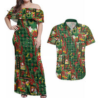 Mele Kalikimaka Pakalana Pikake Lei Couples Matching Off Shoulder Maxi Dress and Hawaiian Shirt Hawaiian Rodeo Paniolo Ulaula Palaka - Polynesian Pride