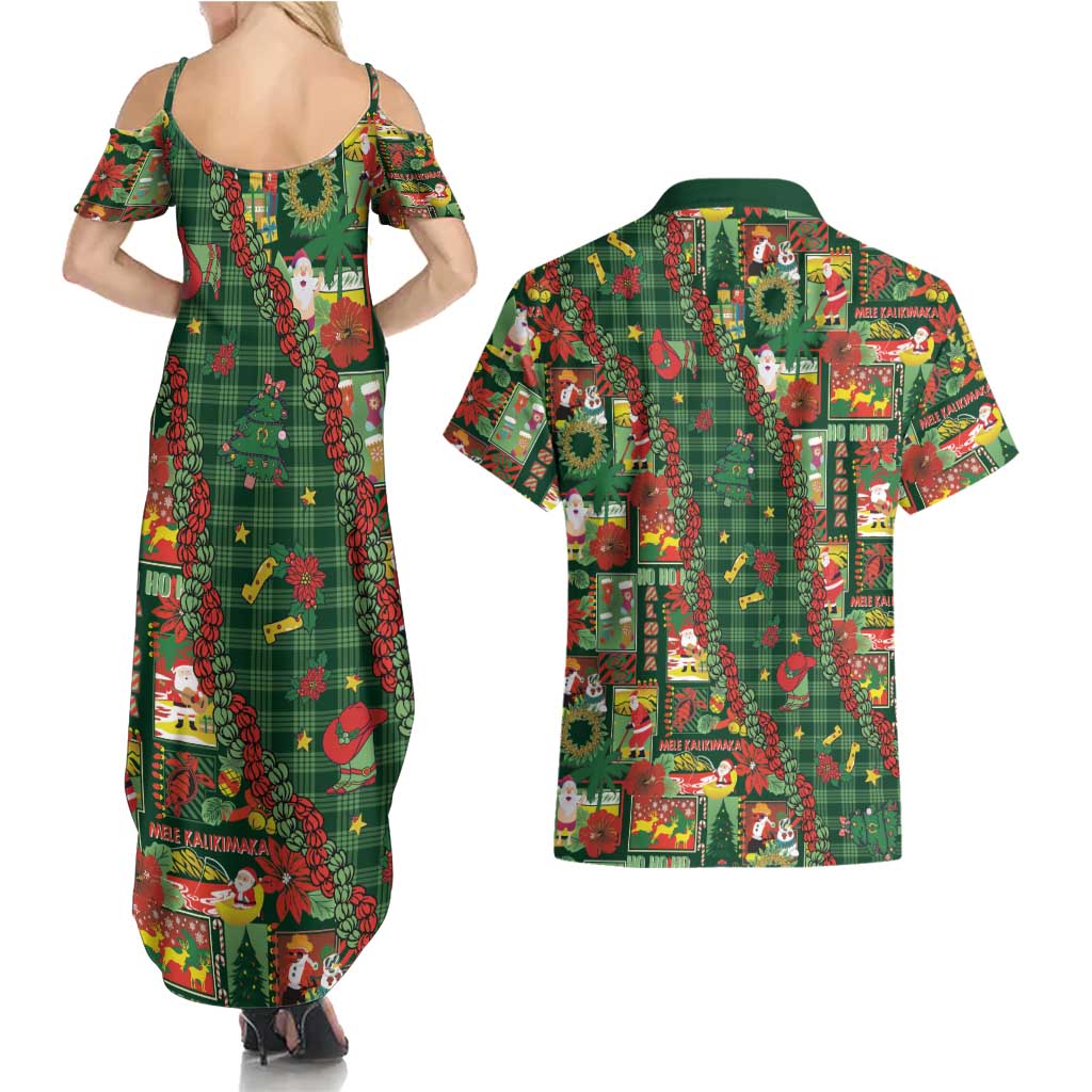 Mele Kalikimaka Pakalana Pikake Lei Couples Matching Summer Maxi Dress and Hawaiian Shirt Hawaiian Rodeo Paniolo Ulaula Palaka - Polynesian Pride