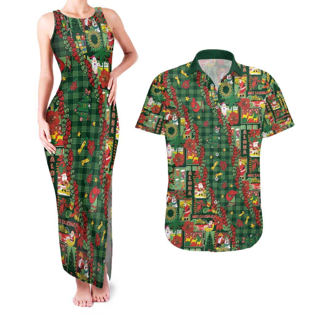 Mele Kalikimaka Pakalana Pikake Lei Couples Matching Tank Maxi Dress and Hawaiian Shirt Hawaiian Rodeo Paniolo Ulaula Palaka - Polynesian Pride