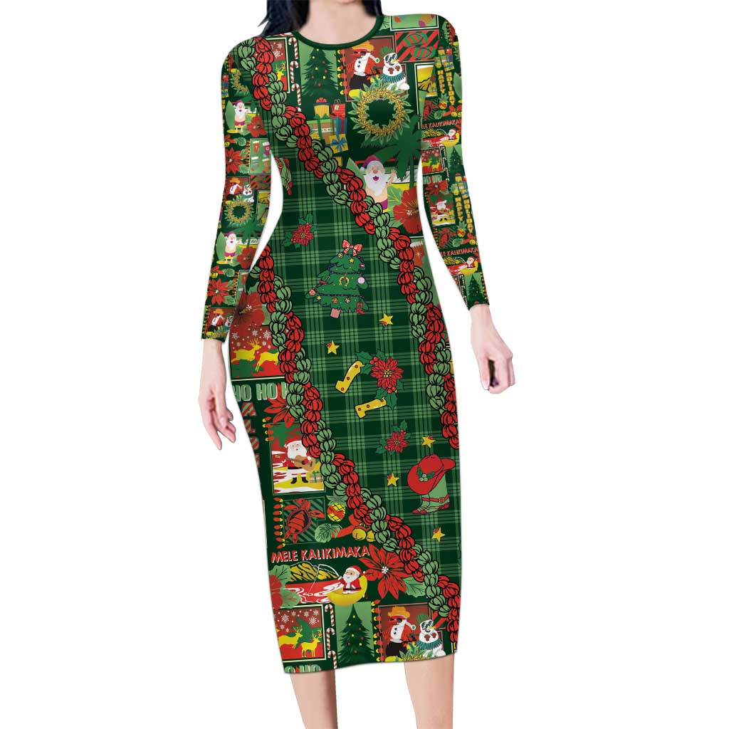 Mele Kalikimaka Pakalana Pikake Lei Family Matching Long Sleeve Bodycon Dress and Hawaiian Shirt Hawaiian Rodeo Paniolo Ulaula Palaka - Polynesian Pride