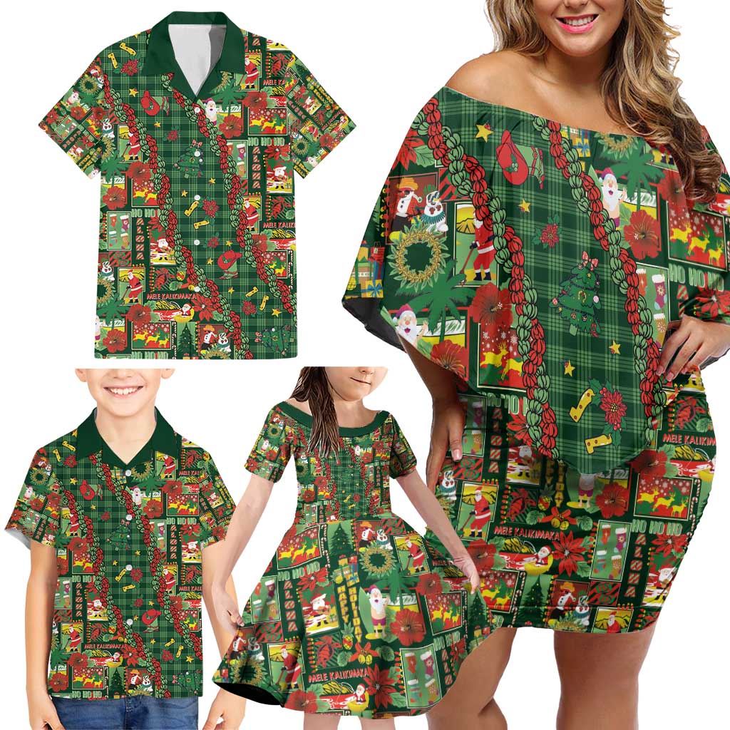 Mele Kalikimaka Pakalana Pikake Lei Family Matching Off Shoulder Short Dress and Hawaiian Shirt Hawaiian Rodeo Paniolo Ulaula Palaka - Polynesian Pride