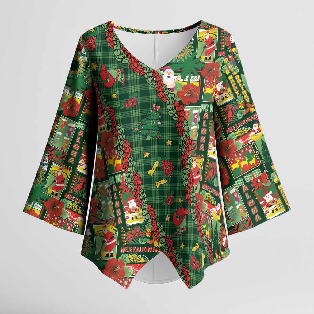 Mele Kalikimaka Pakalana Pikake Lei Kimono Sleeve Blouse Hawaiian Rodeo Paniolo Ulaula Palaka - Polynesian Pride