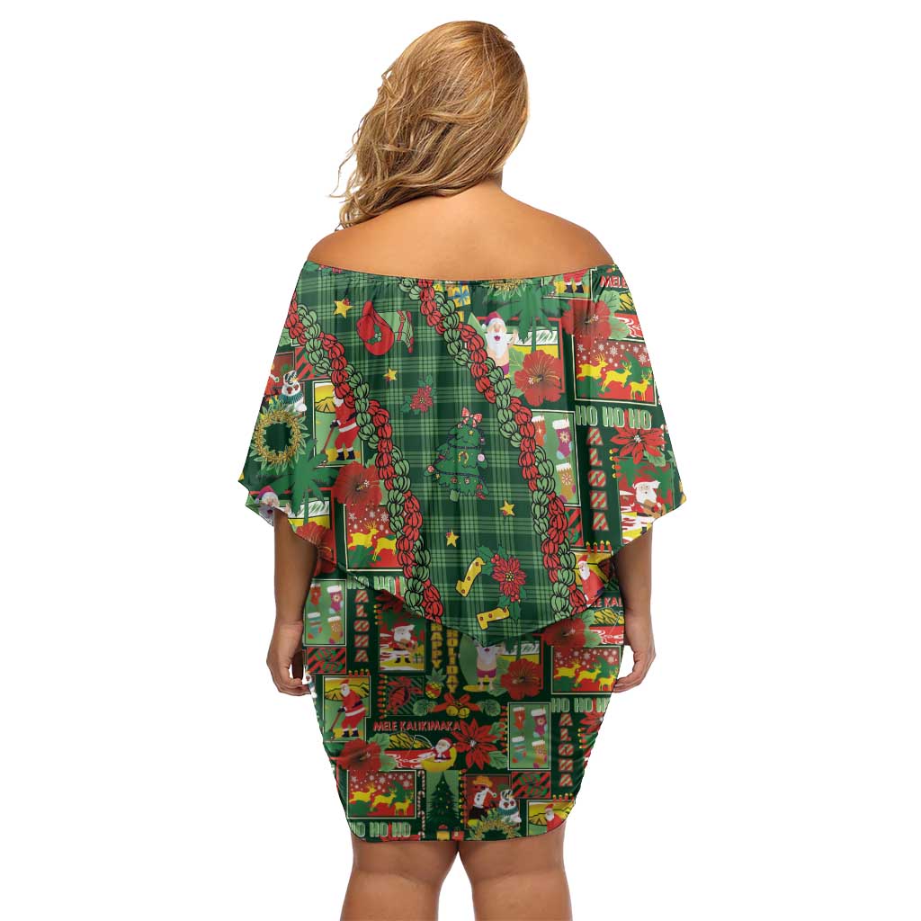 Mele Kalikimaka Pakalana Pikake Lei Off Shoulder Short Dress Hawaiian Rodeo Paniolo Ulaula Palaka - Polynesian Pride