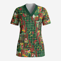 Mele Kalikimaka Pakalana Pikake Lei Scrub Top Hawaiian Rodeo Paniolo Ulaula Palaka - Polynesian Pride
