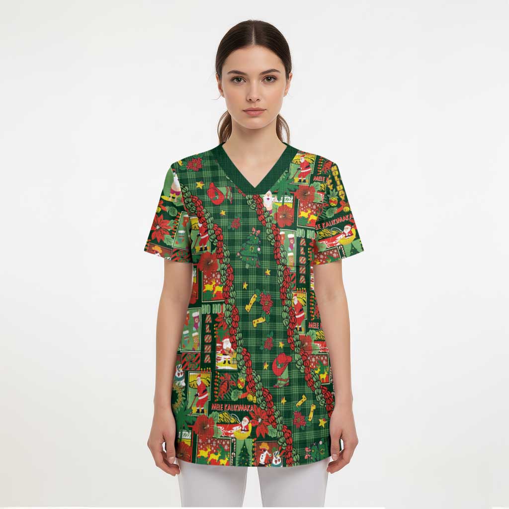 Mele Kalikimaka Pakalana Pikake Lei Scrub Top Hawaiian Rodeo Paniolo Ulaula Palaka - Polynesian Pride