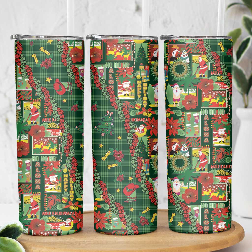 Mele Kalikimaka Pakalana Pikake Lei Skinny Tumbler Hawaiian Rodeo Paniolo Ulaula Palaka - Polynesian Pride