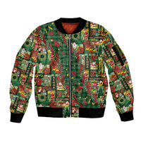Mele Kalikimaka Pakalana Pikake Lei Sleeve Zip Bomber Jacket Hawaiian Rodeo Paniolo Ulaula Palaka - Polynesian Pride