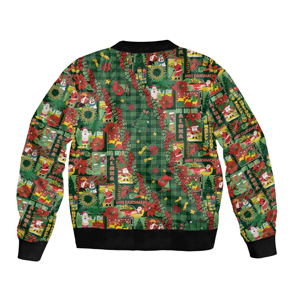 Mele Kalikimaka Pakalana Pikake Lei Sleeve Zip Bomber Jacket Hawaiian Rodeo Paniolo Ulaula Palaka - Polynesian Pride