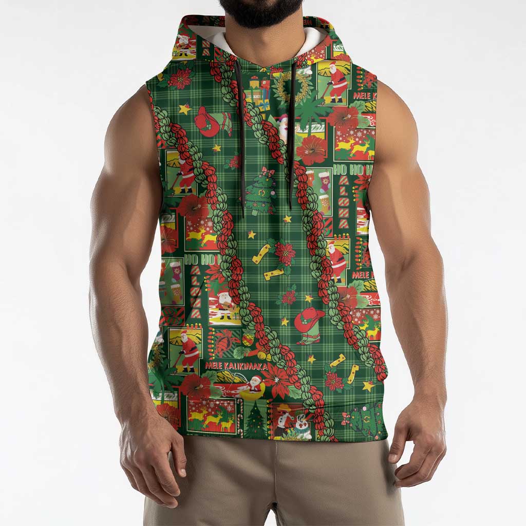 Mele Kalikimaka Pakalana Pikake Lei Sleeveless Hoodie Hawaiian Rodeo Paniolo Ulaula Palaka - Polynesian Pride