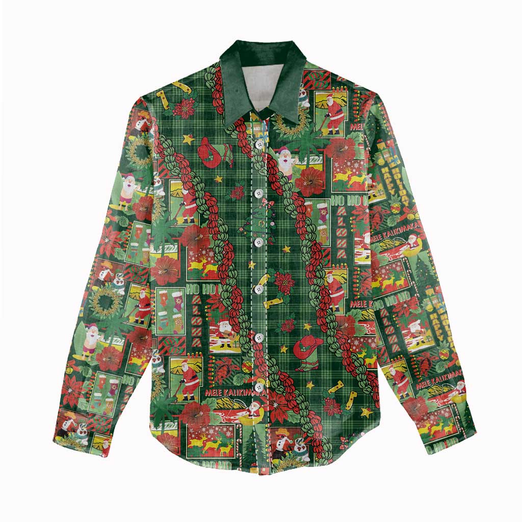 Mele Kalikimaka Pakalana Pikake Lei Women Casual Shirt Hawaiian Rodeo Paniolo Ulaula Palaka - Polynesian Pride