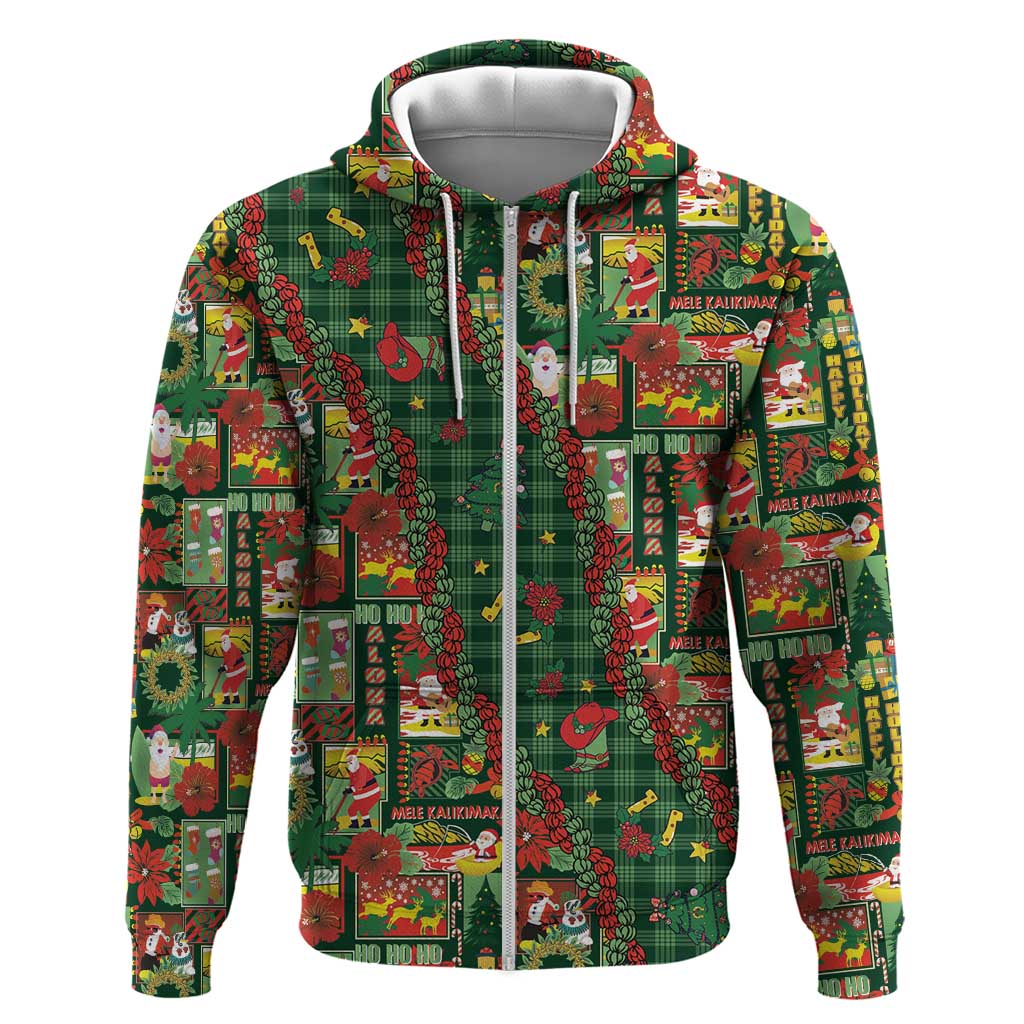 Mele Kalikimaka Pakalana Pikake Lei Zip Hoodie Hawaiian Rodeo Paniolo Ulaula Palaka - Polynesian Pride