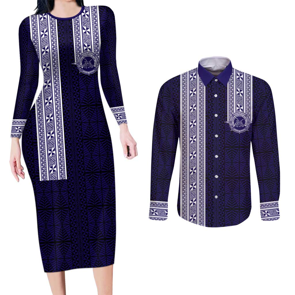 Tonga Queen Salote College 100 years Couples Matching Long Sleeve Bodycon Dress and Long Sleeve Button Shirt QSC 1926-2026 Tongan Pattern