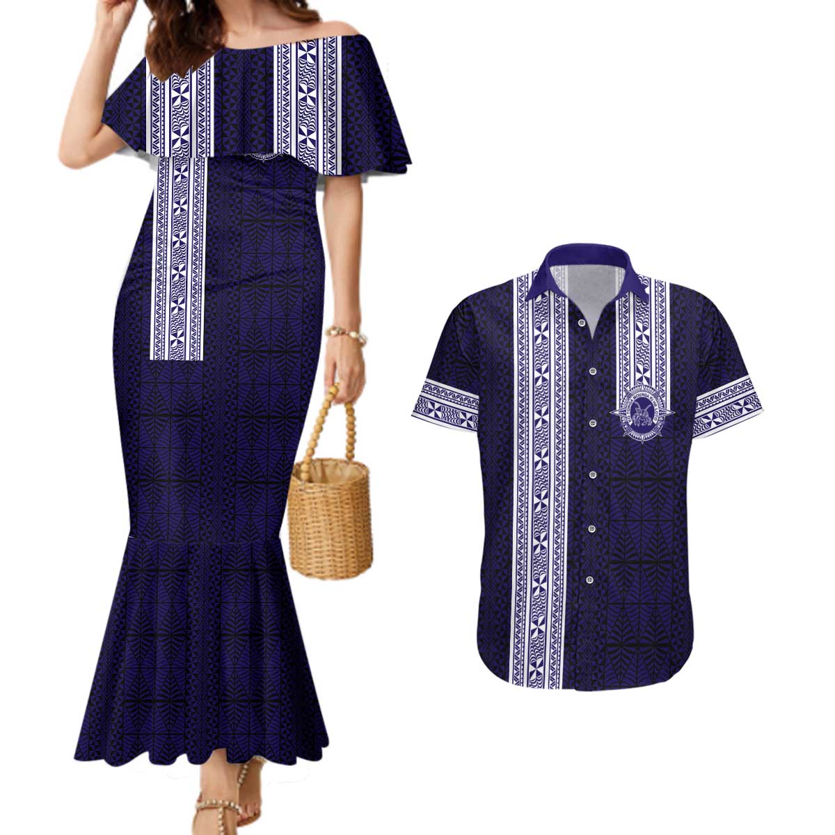 Tonga Queen Salote College 100 years Couples Matching Mermaid Dress and Hawaiian Shirt QSC 1926-2026 Tongan Pattern