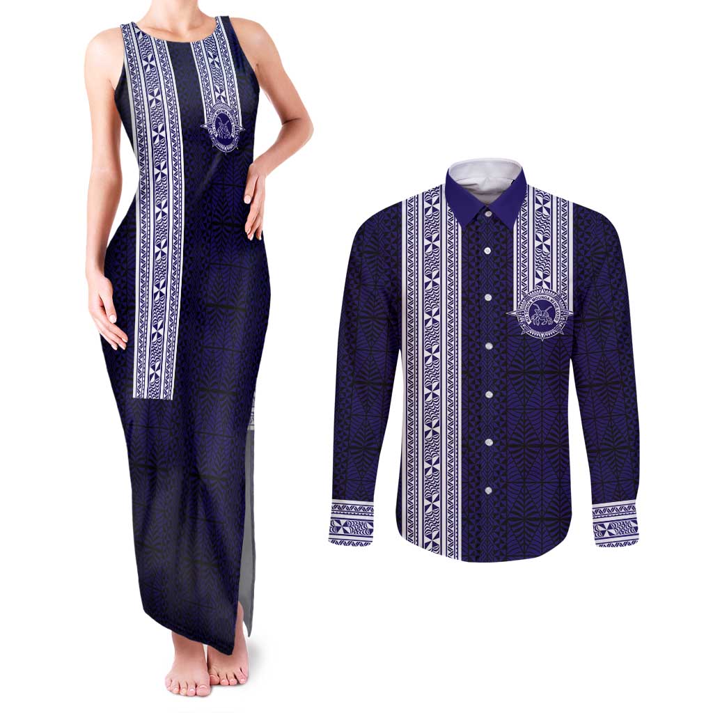 Tonga Queen Salote College 100 years Couples Matching Tank Maxi Dress and Long Sleeve Button Shirt QSC 1926-2026 Tongan Pattern