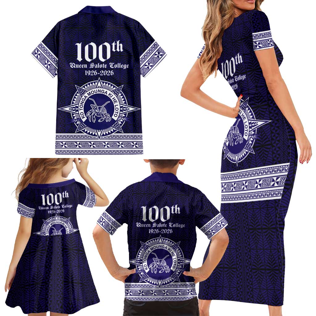 Tonga Queen Salote College 100 years Family Matching Short Sleeve Bodycon Dress and Hawaiian Shirt QSC 1926-2026 Tongan Pattern
