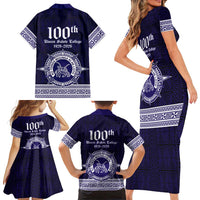 Tonga Queen Salote College 100 years Family Matching Short Sleeve Bodycon Dress and Hawaiian Shirt QSC 1926-2026 Tongan Pattern