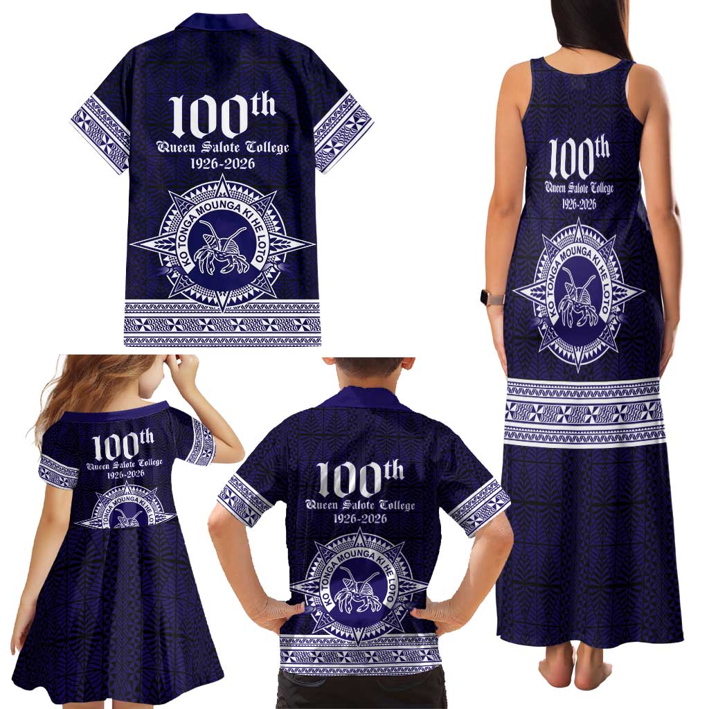 Tonga Queen Salote College 100 years Family Matching Tank Maxi Dress and Hawaiian Shirt QSC 1926-2026 Tongan Pattern