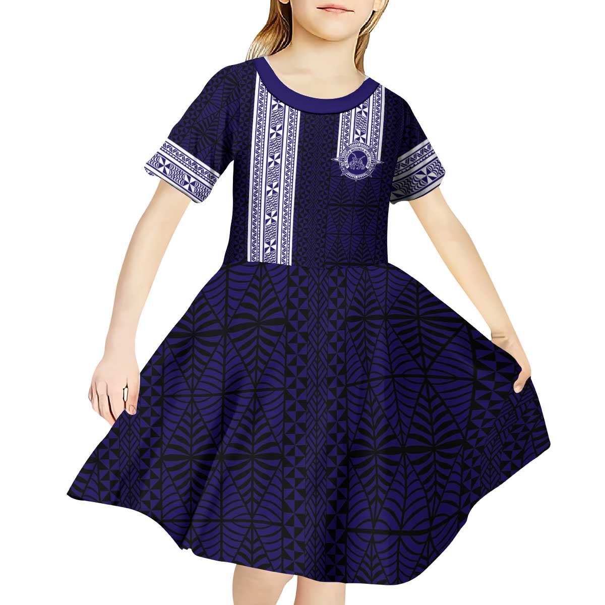 Tonga Queen Salote College 100 years Kid Short Sleeve Dress QSC 1926-2026 Tongan Pattern LT9 - Polynesian Pride