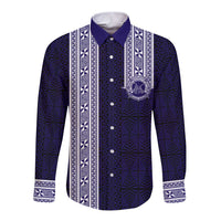 Tonga Queen Salote College 100 years Long Sleeve Button Shirt QSC 1926-2026 Tongan Pattern LT9 Unisex Blue - Polynesian Pride