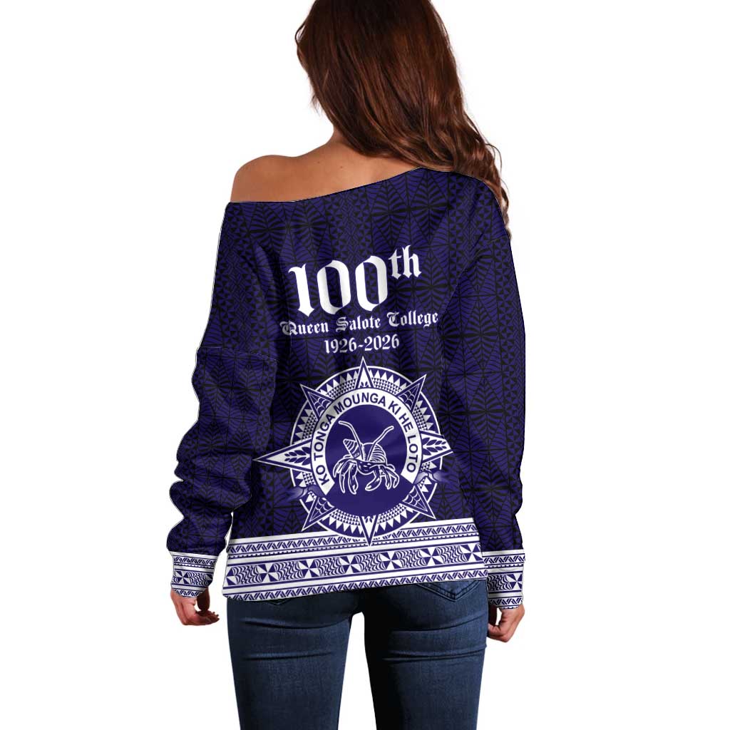 Tonga Queen Salote College 100 years Off Shoulder Sweater QSC 1926-2026 Tongan Pattern LT9 - Polynesian Pride