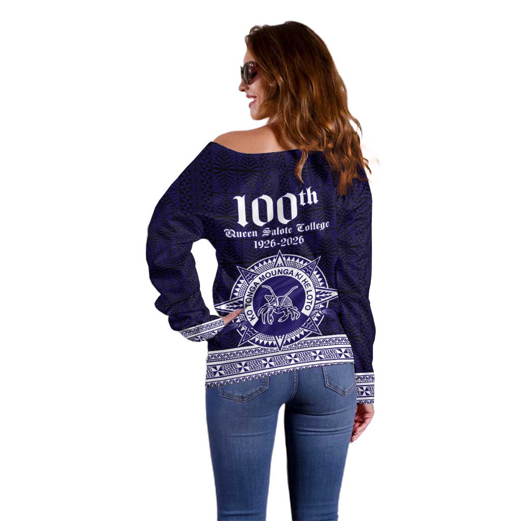 Tonga Queen Salote College 100 years Off Shoulder Sweater QSC 1926-2026 Tongan Pattern LT9 - Polynesian Pride