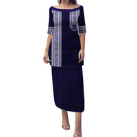 Tonga Queen Salote College 100 years Puletasi QSC 1926-2026 Tongan Pattern LT9 Long Dress Blue - Polynesian Pride