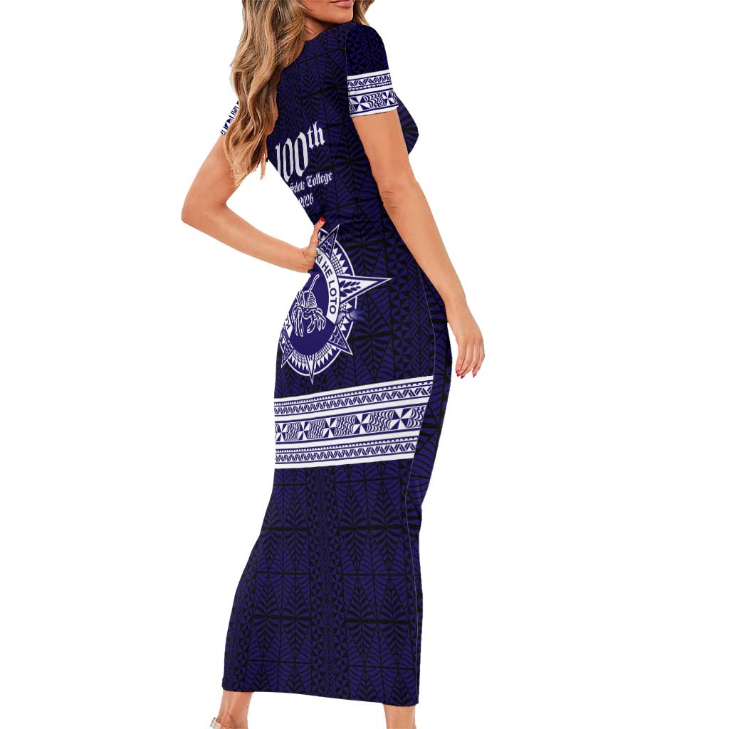 Tonga Queen Salote College 100 years Short Sleeve Bodycon Dress QSC 1926-2026 Tongan Pattern LT9 - Polynesian Pride