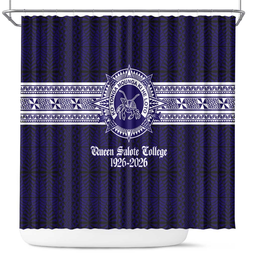 Tonga Queen Salote College 100 years Shower Curtain QSC 1926-2026 Tongan Pattern LT9 Blue - Polynesian Pride