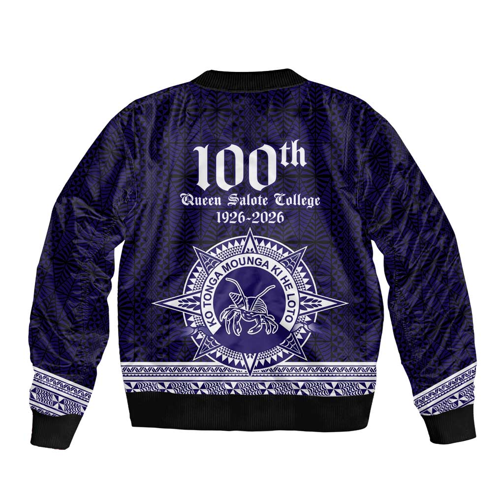 Tonga Queen Salote College 100 years Sleeve Zip Bomber Jacket QSC 1926-2026 Tongan Pattern