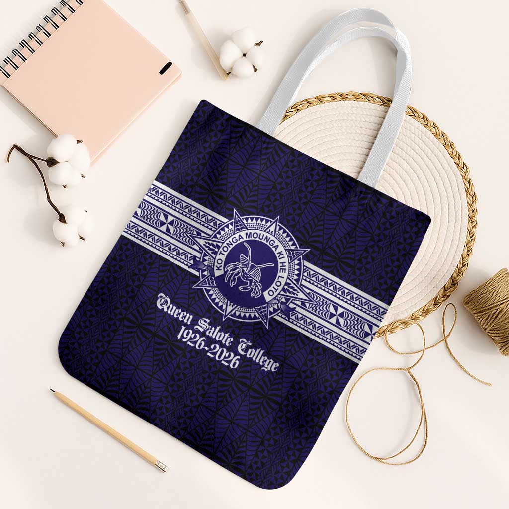 Tonga Queen Salote College 100 years Tote Bag QSC 1926-2026 Tongan Pattern LT9 White Strap One Size Blue - Polynesian Pride